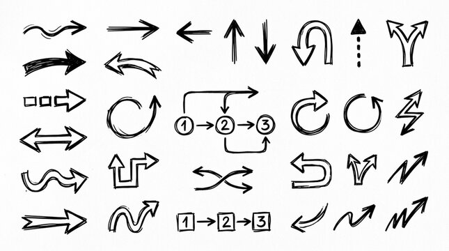 Hand-drawn Arrows and Flowchart Elements on White Background