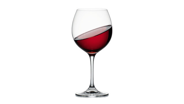 Red wine swirling in a clear glass goblet, isolated on transparent background