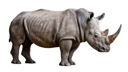 Obraz premium Large grey rhinoceros with two horns, isolated on transparent background