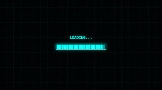 Digital loading screen with progress bar motion in dark background for technology concepts