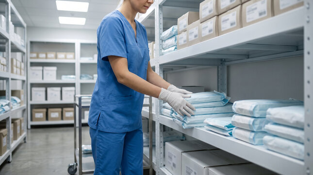 Woman Storing Isolation Supplies for Infection Control