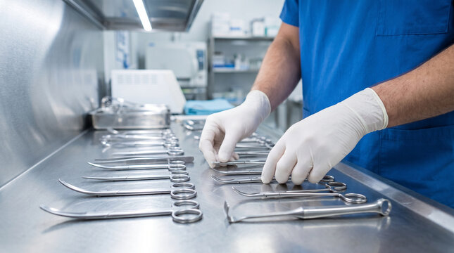 Woman Handling Dental Instruments for Sterilization and Infection Control