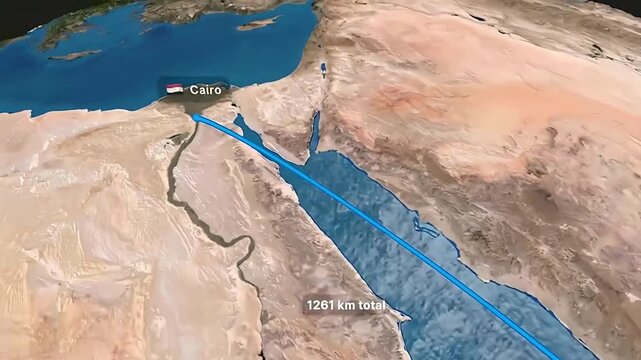 Flight Route Animation from Jeddah Saudi Arabia to Cairo Egypt on 3D Earth Globe