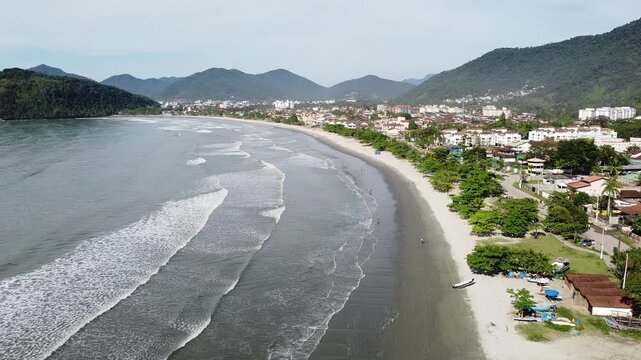 Drone footage aerial view Praia do Pereque Acu, Ubatuba, S&atilde;o Paulo state, Brasil
