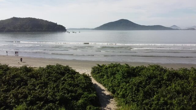 Drone footage aerial view Praia do Pereque Acu, Ubatuba, S&atilde;o Paulo state, Brasil