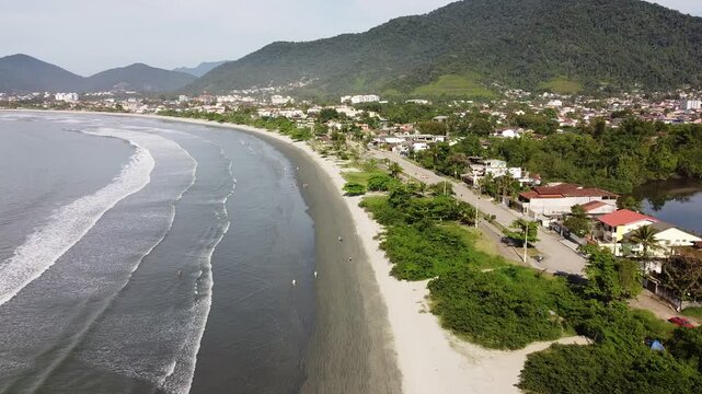 Drone footage aerial view Praia do Pereque Acu, Ubatuba, S&atilde;o Paulo state, Brasil