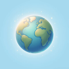 Fototapeta premium Vibrant cartoon Earth icon illustration showcasing a glowing globe with continents, symbolizing global connectivity and environmental harmony