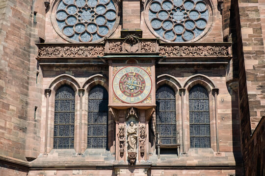 Details of the Strasbourg Cathedral with ornate clock