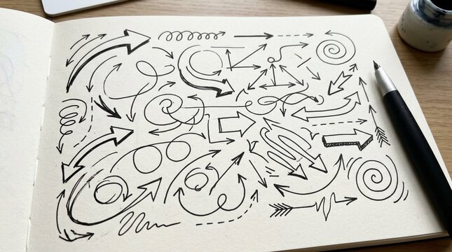 Doodle Arrows Collection: Creative Flow & Direction Symbols in Sketchbook