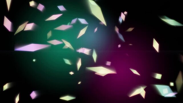 Abstract background with floating glowing diamond shapes motion in a dark gradient space