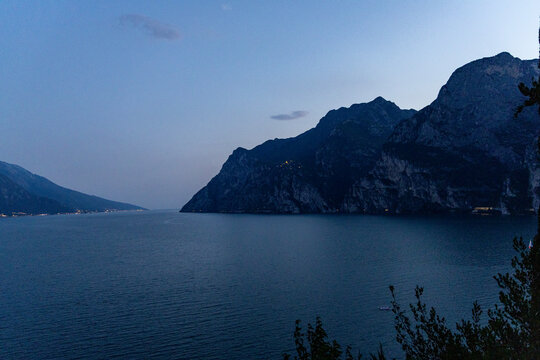 Lake Garda with mountain panorama near the town of Riva del Garda, Italy.
