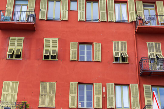 Colorful facades of old houses in Nice, France