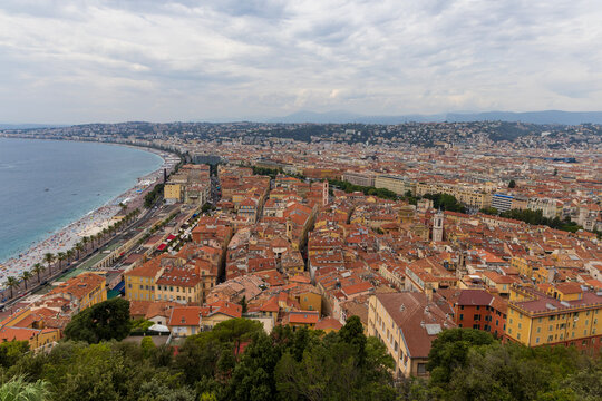 Nice, France, panoramic view of the historic part of the city. View from above