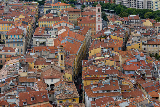 Nice, France, panoramic view of the historic part of the city. View from above