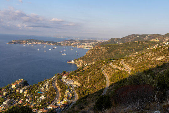 The French Riviera, view of the coastline. View from the summit of T&ecirc;te de Chien.