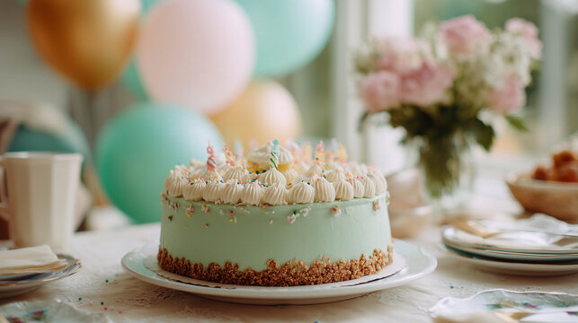 Beautifully Decorated Green Birthday Cake with Elegant Details