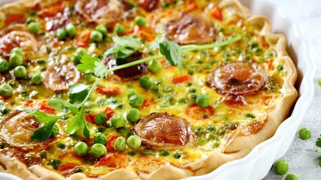 Savory Goat Cheese Quiche Tart with Peas and Fresh Herbs