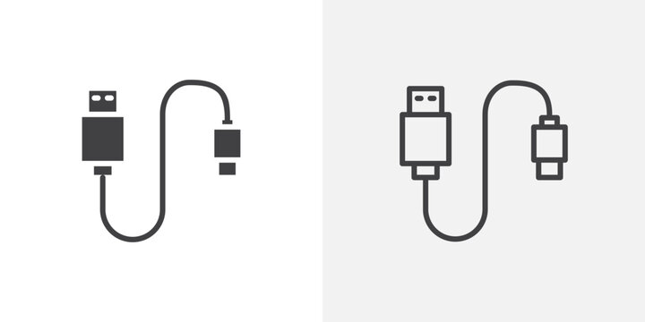 USB cable icon flat outline in black