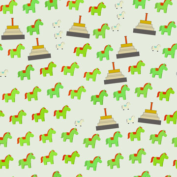 Cartoon Horses and Stacking Toys Pattern