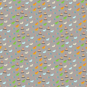Colorful toy horses and stacking rings pattern
