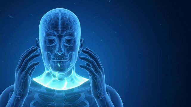 3D medical animation showing burning pain in the human sinus and nasal area, highlighting symptoms of sinusitis or allergies in a video clip.