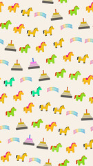 Fototapeta premium Toy horses and stacking toys seamless pattern