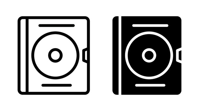 CD case digital media storage entertainment packaging outline and filled icon
