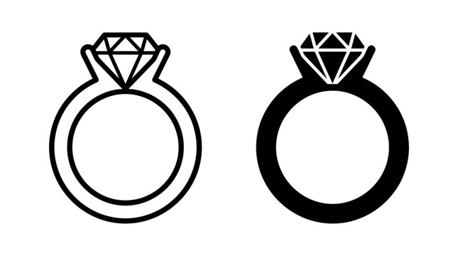 Diamond ring jewelry wedding engagement luxury valuable outline and filled icon