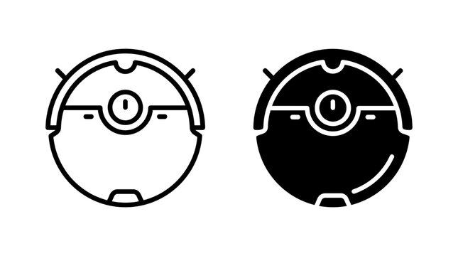 Smart home robot vacuum cleaner technology outline and filled icon