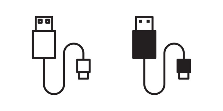 USB cable icon flat outline in black