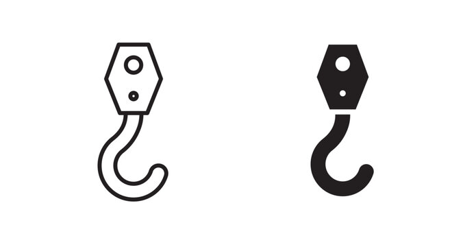 Winch hook icon flat outline in black