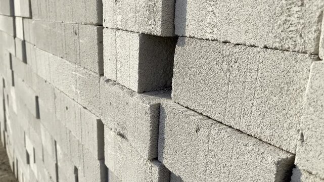 Perspective view of stacked lightweight concrete blocks AAC