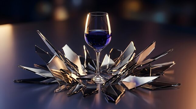 Shattered Glass Surrounding Wine Dramatic 3D Render