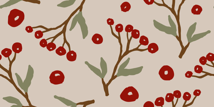 Hand-Drawn Botanical Berry Pattern Background