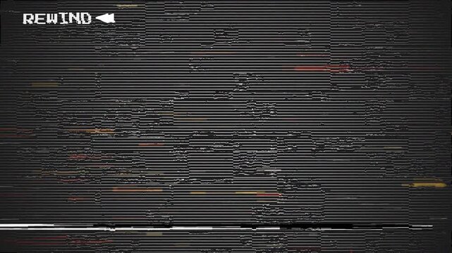 old VHS tape rewind with glitch distortion effect and Vintage Retro analog with .Noise Distortion 4k video