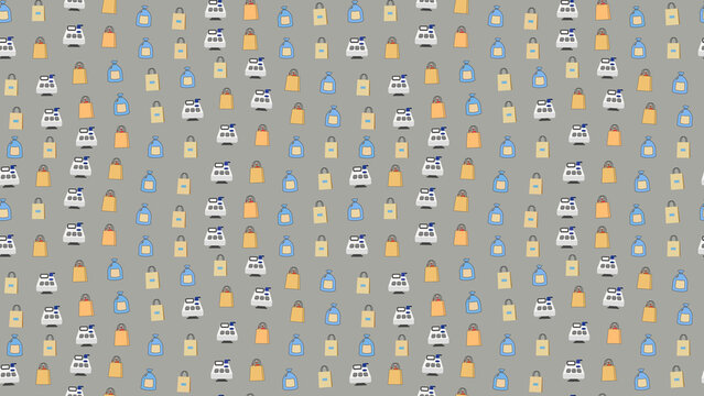 Seamless pattern of shopping bags and cash registers