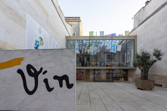 Arles, France - December 28, 2025: The glass entrance of the Fondation Vincent van Gogh Arles