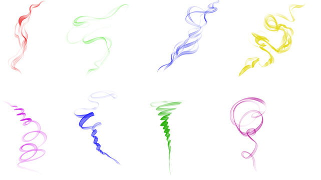 Colorful smoke texture set on white background