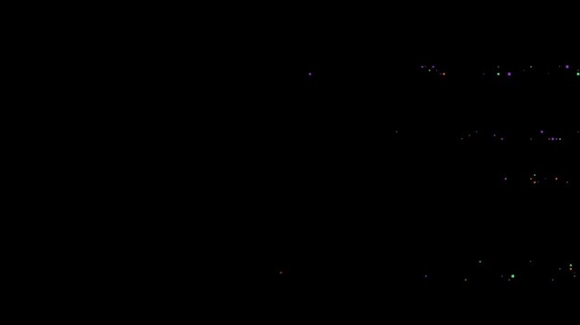 Cursed TV static flash transition with random green and purple pixel noise and shifting glitch bands
