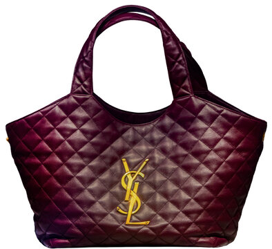 Saint Laurent Icare tote bag in burgundy quilted leather with a golden metal Cassandre logo.Milan - Italy,24 September 2026