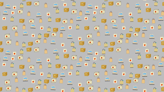 Shopping Icons Pattern with Cash Registers and Bags
