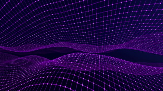 Purple wave curve background design. Abstract soft wave dynamic flowing. Dark abstract background with wavy purple pattern, digital texture with flowing dots. Beautiful abstract wave technology