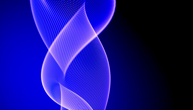 3D luminous violet mesh ribbon on electric blue technology background