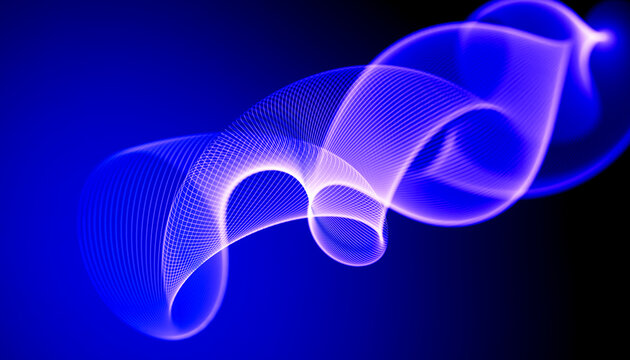 3D violet wireframe wave looping through deep blue digital background