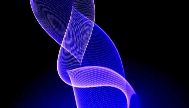 3D violet mesh helix with layered grid curves on dark blue background