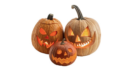 Group of halloween orange pumpkins jack o lanterns isolated on transparent background © Gabriel