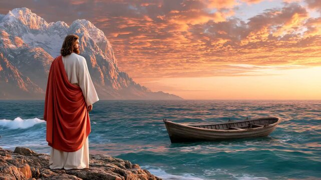 Jesus Comforting Fisherman After Storm Damage