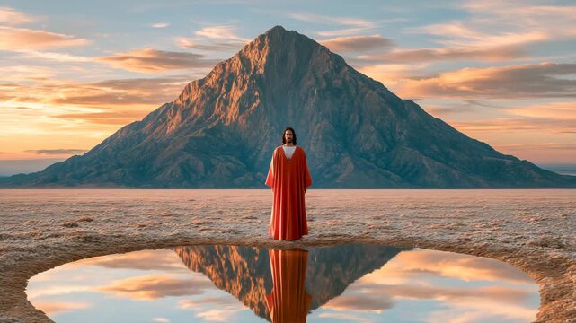 Jesus Reflected in Heart-Shaped Desert Pool