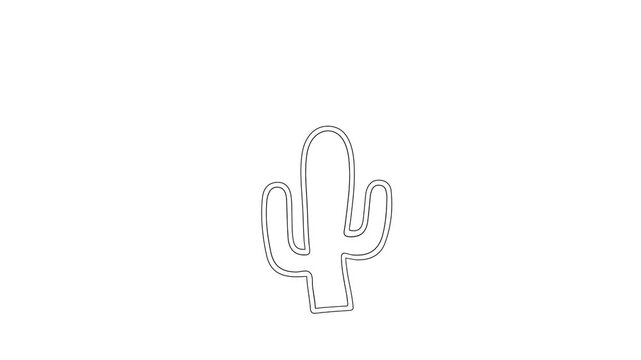minimalist cactus line art vector icon, desert plant botanical symbol animation video