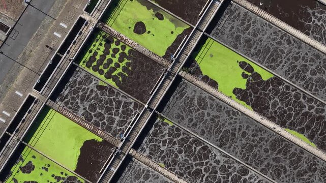 Water treatment plant tanks purifying sewage from above